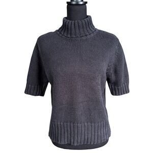 Partners Black Thick Knit Short Sleeve Turtleneck Sweater,Size Large, Minimalist